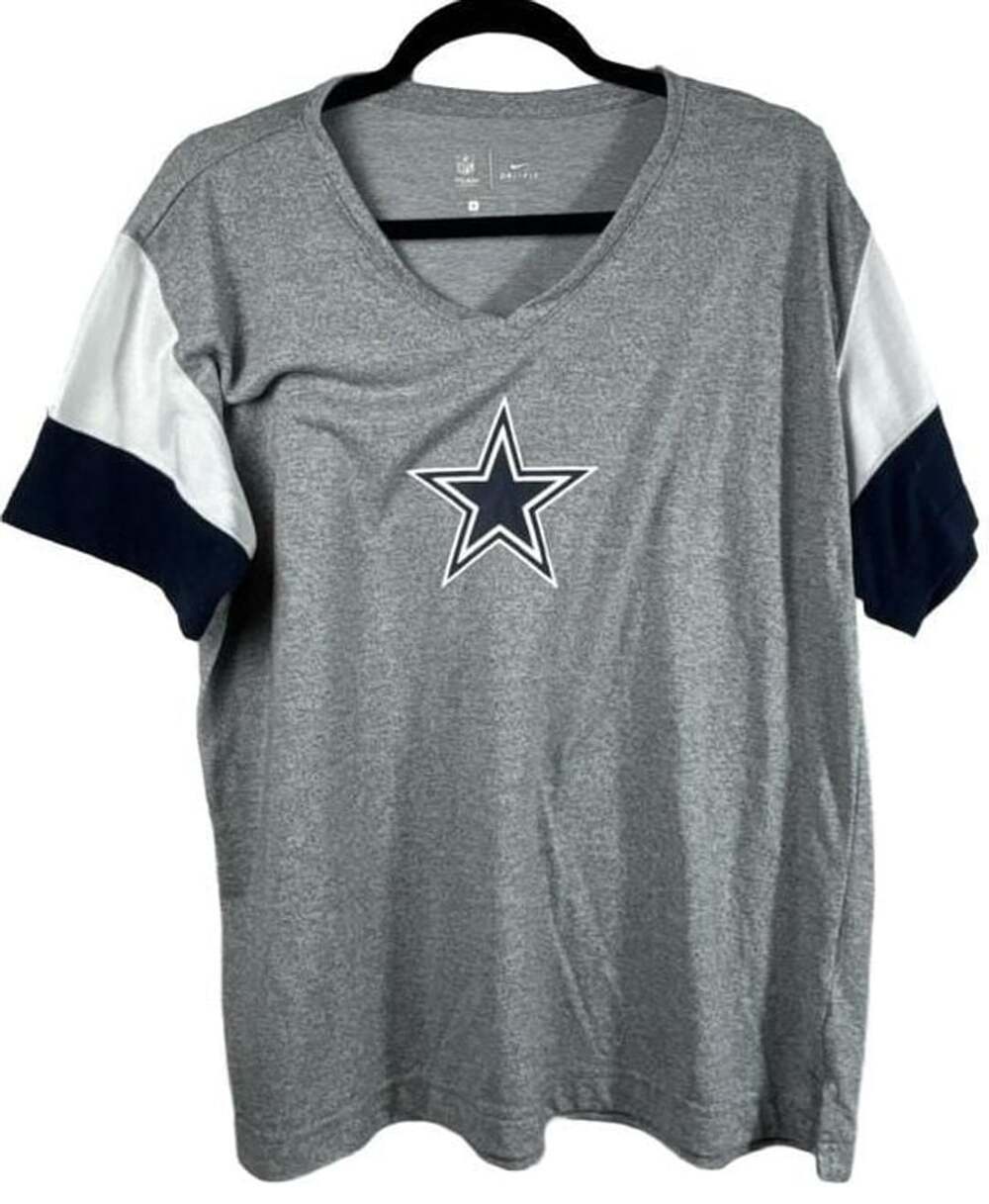 Nike Dallas Cowboys NFL V-Neck T-Shirt Size XL Gray White Navy